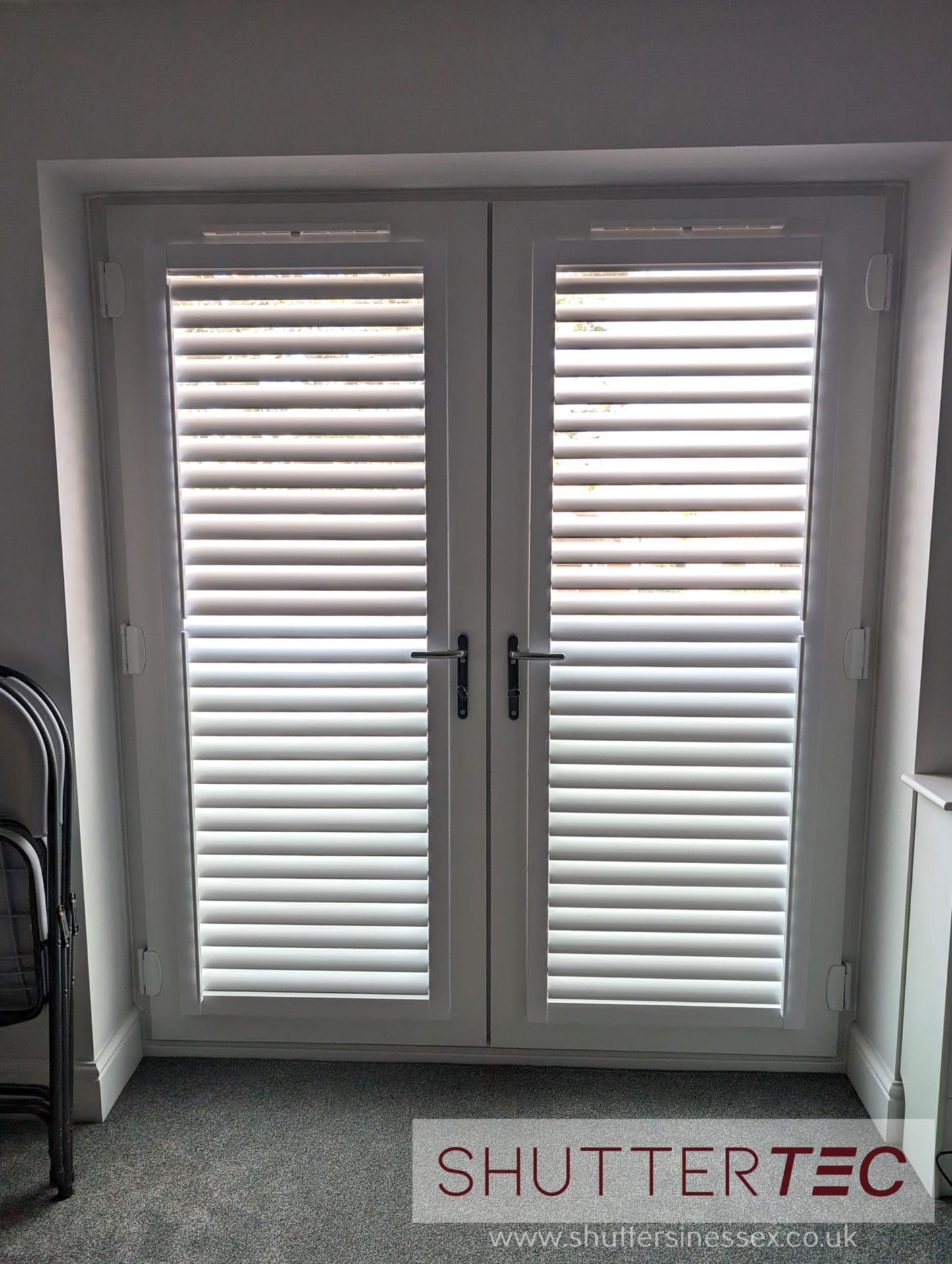white perfect fit shutter on patio doors